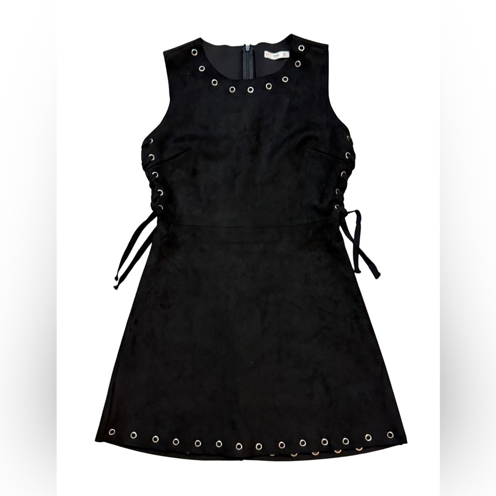 Mango Women's Black Faux Suede Dress with Eyelet Details Size S